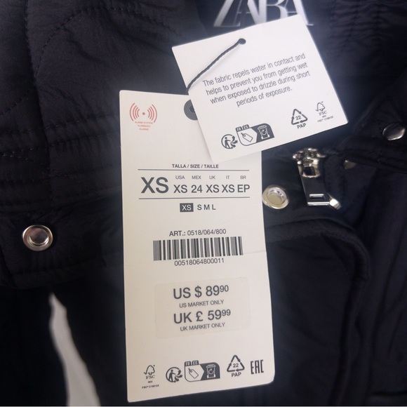 Zara black water repellent puffer jacket size XS NWT - Picture 6 of 8